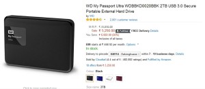 Amazon WD My Passport Ultra WDBBKD0020BBK 2TB USB 3.0 Secure Portable External Hard Drive
