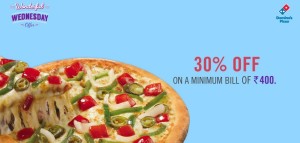 Dominos 30 off on Rs 400 Extra 20 cb
