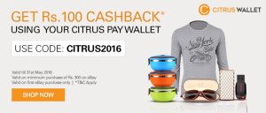 Ebay Get 100 cb on shopping worth Rs 300 via Citrus (New Users)