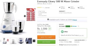 FLipkart- Buy Eveready Glowy 500 W Mixer Grinder1