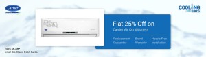 Flipkart Get 25 off on Carrier ACs with extra 5 off