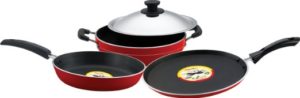 Buy Pigeon Rapido Induction Base Non-Stick Cookware Gift Set, 4 Pieces, Red at Rs 1,124 Only