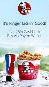 Get 25 cashback when you pay via Paytm Wallet @KFC Store