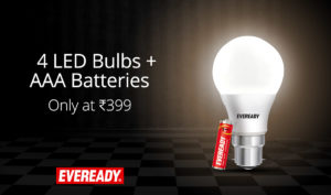 Eveready 9 Watt Cool Daylight 4 Bulbs With 8 Batteries Free Rs 399