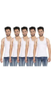 Pine White Cotton Pack Of 5 Vest