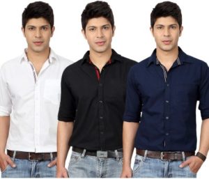 Top Notch Mens Solid Casual White, Black, Dark Blue Shirt(Pack of 3) Rs 458 only flipkart