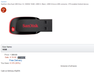 Dealnloot Scam Alert - Buy Sandisk 16 GB Pendrive at Just Rs 19 by Amazon