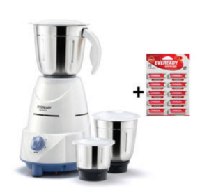 Eveready Glowy 500 W Mixer Grinder (White & Blue 3 Jars) with free Batteries Rs 1226 only paytm