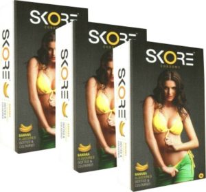 Skore Banana Flavoured Dotted & Coloured Monthly Combo Condom Rs 57 only flipkart