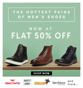abof flat 50 off on branded footwear + upto extra Rs 400 discount using coupons