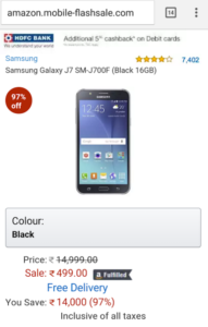 amazon samsung J7 mobile phone Rs 499 fake scam alert