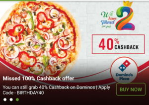 dominos pizza flat 40 cashback