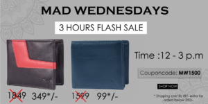 hidekraft mad wednesdays 3 hours flash sale flat Rs 1500 off on bags and wallets