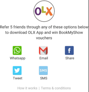 olx app refer and earn bookmyshow voucher Rs 250