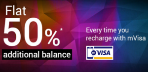 tatasky get 50 additional balance on recharge with mVisa