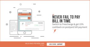 Freecharge Get 15 cb on postpaid bill payment (new Users)