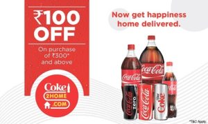 Nearbuy- Buy Coke2Home Voucher at Rs 10 and get flat Rs 100 off on Order worth Rs 300 (Bangalore)