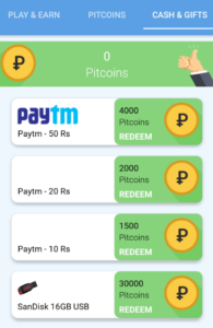 pipit app redemption page for paytm cash