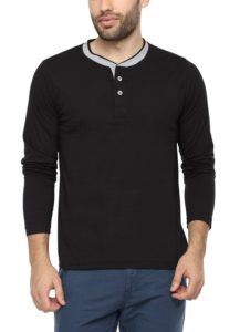 PepperClub Men's Cotton Henley Full Sleeve T-Shirt