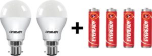 eveready-10w-led-bulb-pack-of-2-with-free-4-batteries-white-pack-of-2-rs-219-only-flipkart