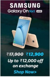 samsung galaxy on next at Rs 12990 only SBI Flipkart BBD