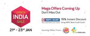 snapdeal unbox india sale 21st January 15 discount with HDFC Credit cards