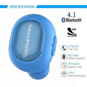 Amazon - Buy SoundPEATS D3 Mini Compact Bluetooth Headset Wireless Earbuds Earphones with Mic for iPhone 7/Plus Samsung OnePlus HTC Moto Lenovo iPad (Blue) at Rs 790 only