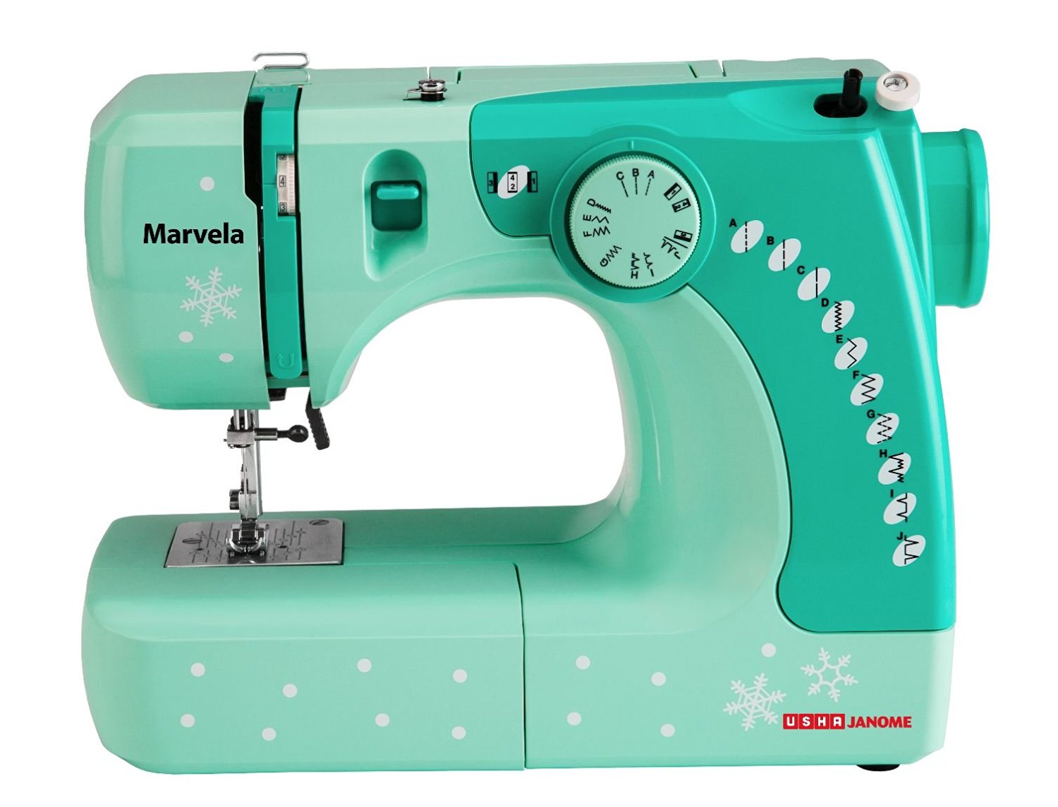 Amazon - Buy Usha Janome Marvela 60-Watt Sewing Machine (WhiteGreen Decals) for Rs.5436(40% off)