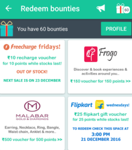 bounty app redeem points for flipkart and freecharge vouchers