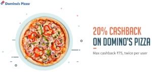 dominos get flat 20 cashback on pizzas