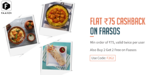 faasos app get buy 2 get 2 free + extra Rs 75 cashback