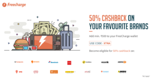 freecharge add Rs 500 to wallet and get 50 cashback on dominos jabong and many more