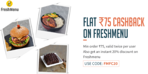 freshmenu get 20 discount on food + 25 cashback via freecharge