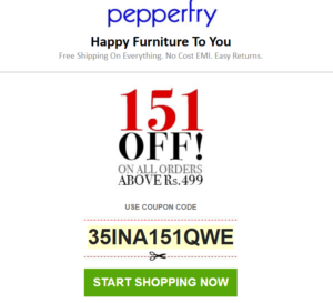 pepperfry get Rs 151 off on orders of Rs 499 or more