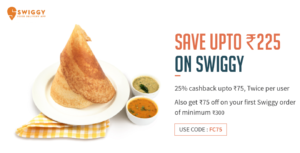 swiggy get 75 off + extra 25 cashback on food orders