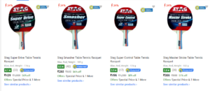 Flipkart - Buy Stag Table Tennis racquets upto 58% off starting from Rs 263
