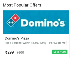 Get Dominos Voucher Worth Rs.500 at Rs.299 + Rs.50 Tapzo Cash