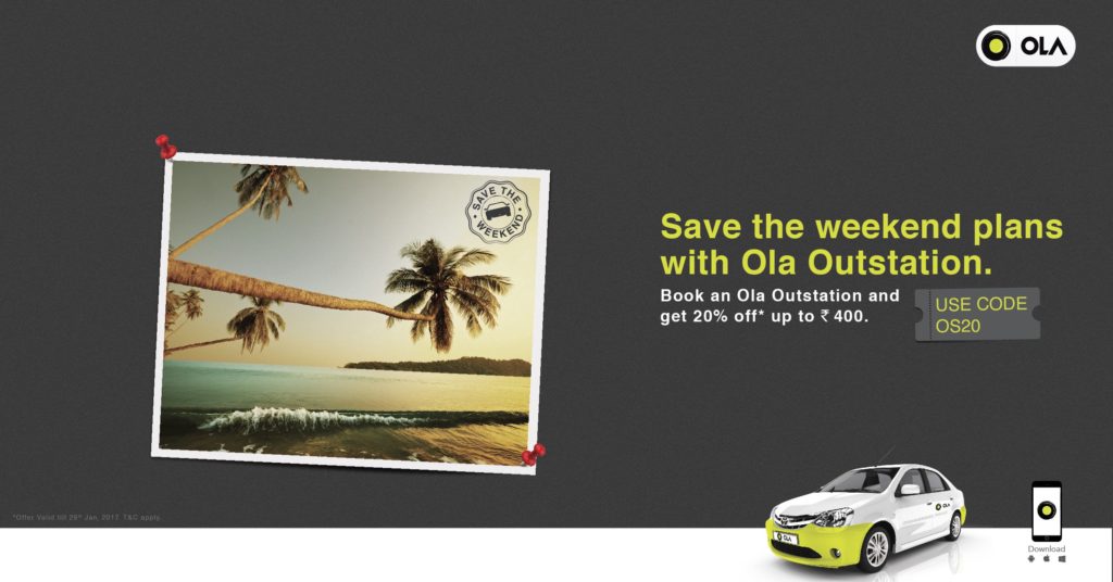 Get flat 20% off on Outstation rides