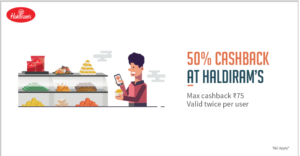 Freecharge - Get 50% cashback upto Rs 75 at Haldiram's Outlets