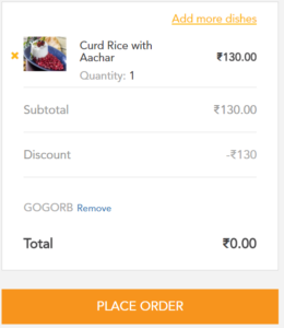 gorb get a free meal Mumbai upto Rs 130 proof