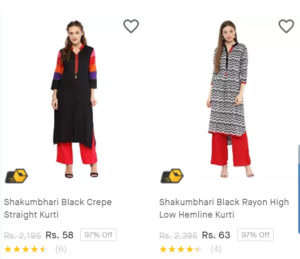 snapdeal buy shakumbhari women kurtas starting from Rs 58 only