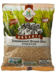24 Mantra Organic Sonamasuri Raw Rice Brown Organic, 1kg