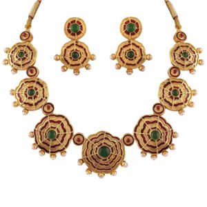 Amazon - Buy Variation Green Red Enamel Pearl Necklace For Women at Rs 199 only