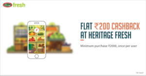 Heritage Fresh - Get flat Rs 200 Cashback on Paying via Freecharge Wallet 