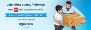 Amazon - Get a Makemytrip Rs 2200 Gift Voucher on Amazon Prime subscription of Rs 499