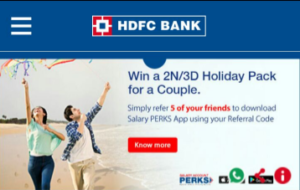 hdfc bank app refer 5 friends and earn a free 2n 3d holiday voucher