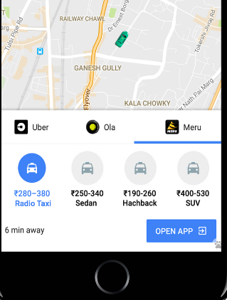Proof for Meru Rs.50 off google map booking