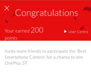 oneplus 3t contest 200 points earn vouchers, mobile and Rs 1 crore