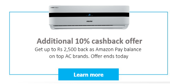 10% cashback offer on ac brands