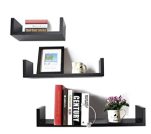 DecorNation Floating Wall Shelf - Set of 3 'U' Shape MDF Wall Racks - Black for Rs.899